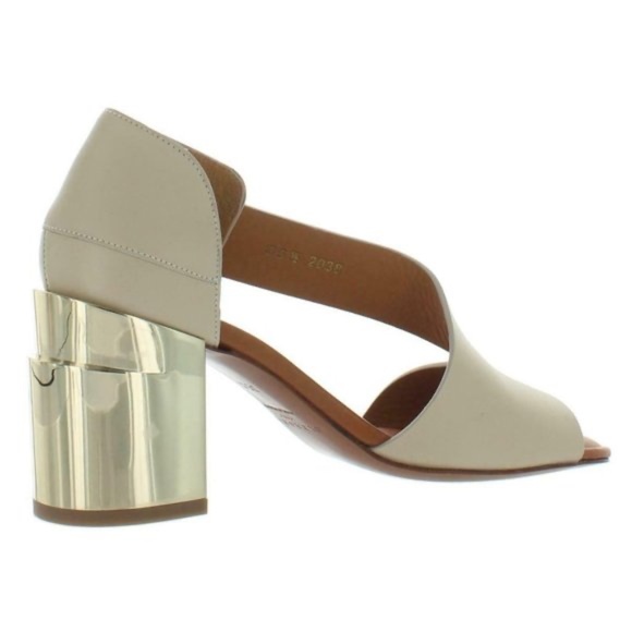 CLERGERIE Women's Beige Leather Abstract Gold Block-Heel Sandals Open toe Pumps - Picture 4 of 16